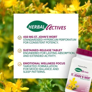 Зверобой NaturesPlus Herbal Actives, 450 мг, 60 таблеток