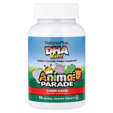 Детский NaturesPlus Animal Parade® DHA Chewable Omega-3 Supplement, вкус Cherry, 90 жевательных таблеток в форме животных