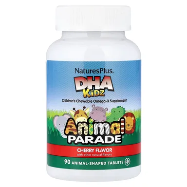 Фото товара: Детский NaturesPlus Animal Parade® DHA Chewable Omega-3 Supplement, вкус «вишня», 90 жевательных таблеток в форме животных