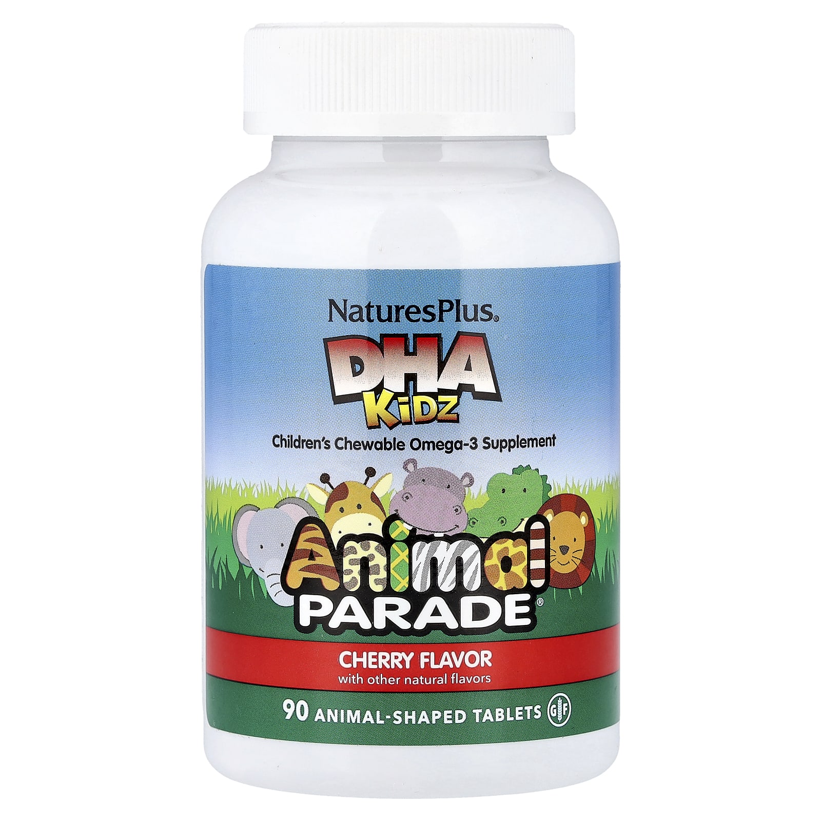 Детский NaturesPlus Animal Parade® DHA Chewable Omega-3 Supplement, вкус Cherry, 90 жевательных таблеток в форме животных