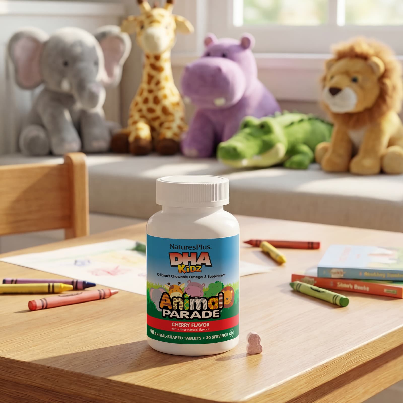 Детский NaturesPlus Animal Parade® DHA Chewable Omega-3 Supplement, вкус Cherry, 90 жевательных таблеток в форме животных — фото 5