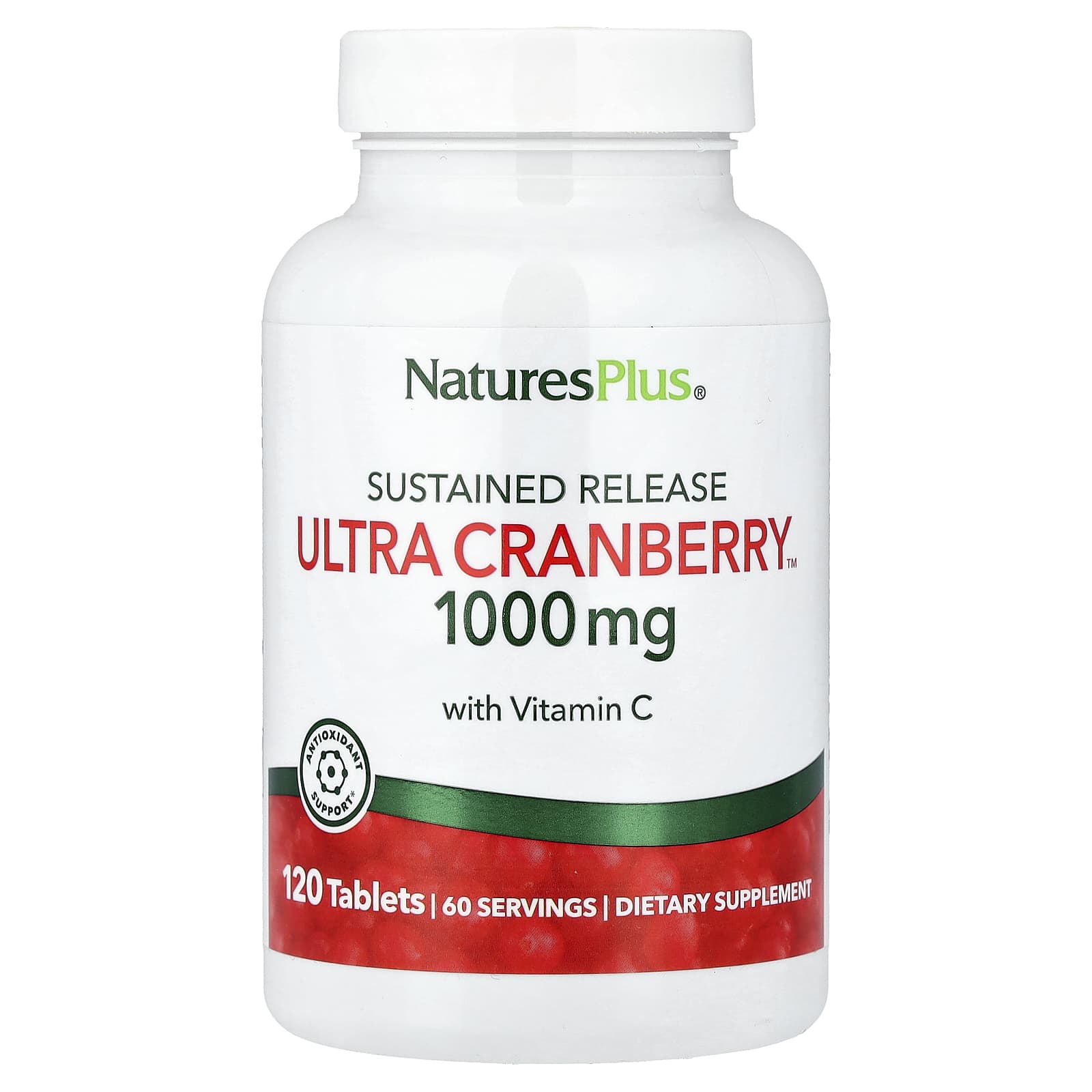 Клюква NaturesPlus, пролонгированное высвобождение, вкус Ultra Cranberry™, 120 таблеток