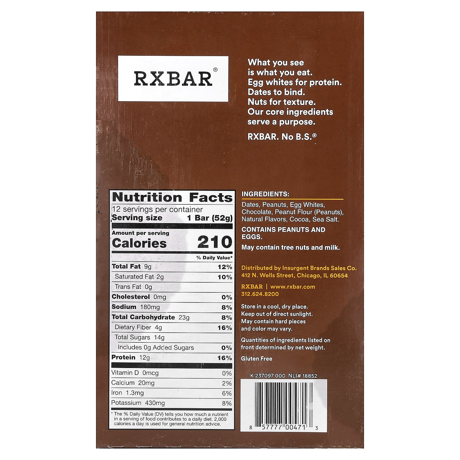 Арахисовая паста RXBAR Protein Bar, вкус Peanut Butter Chocolate, 52 г, 12 шт., батончик — фото 3