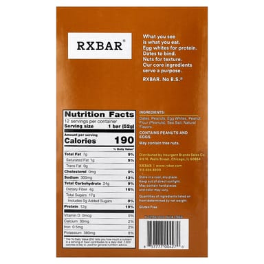 Арахисовая паста RXBAR Protein Bar, 52 г, 12 шт., батончик