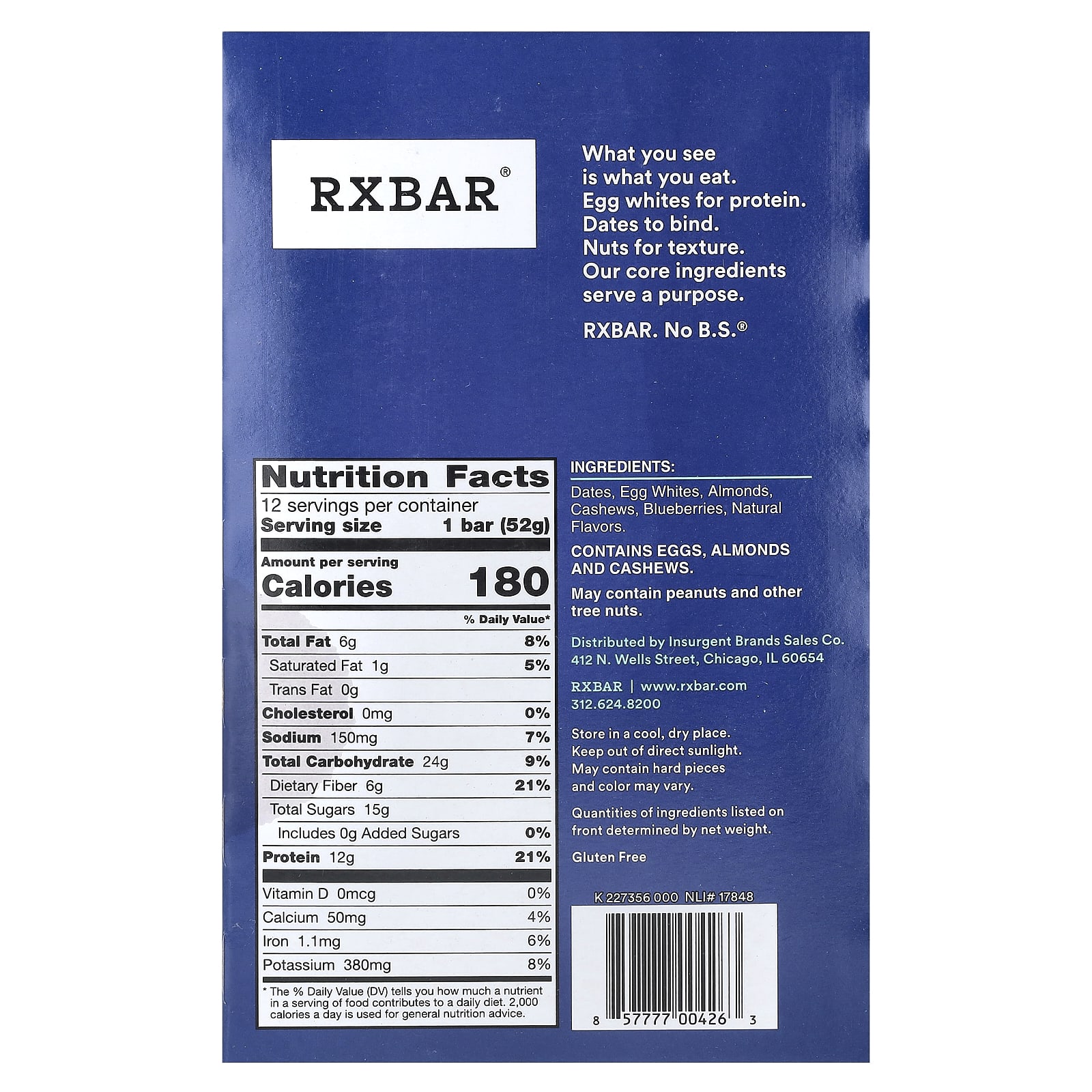 Протеиновый батончик RXBAR, вкус Blueberry, 52 г, 12 шт. — фото 2