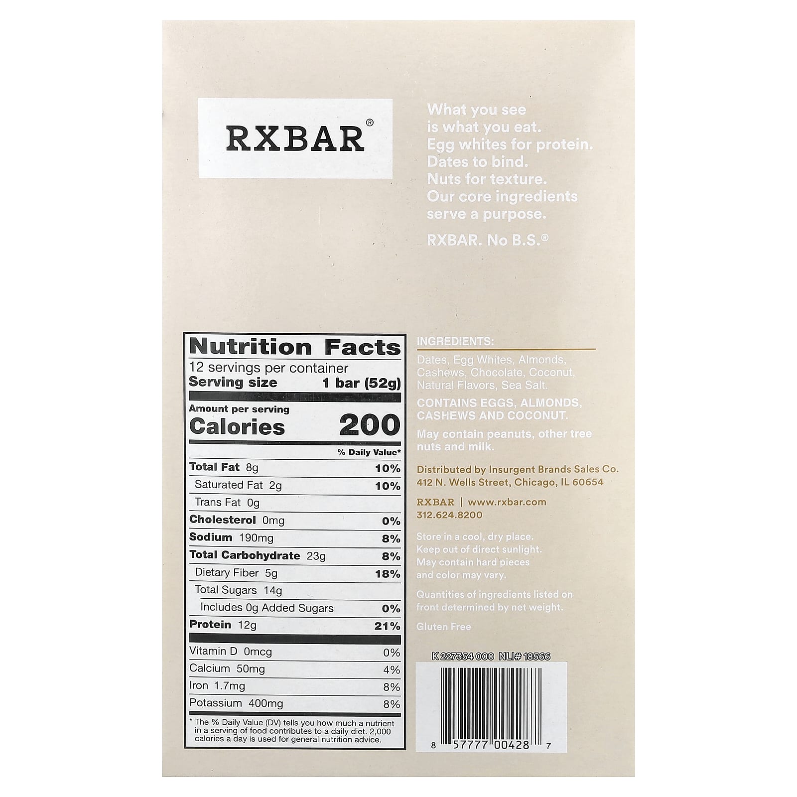Протеиновый батончик RXBAR, вкус Coconut Chocolate, 52 г, 12 шт. — фото 3