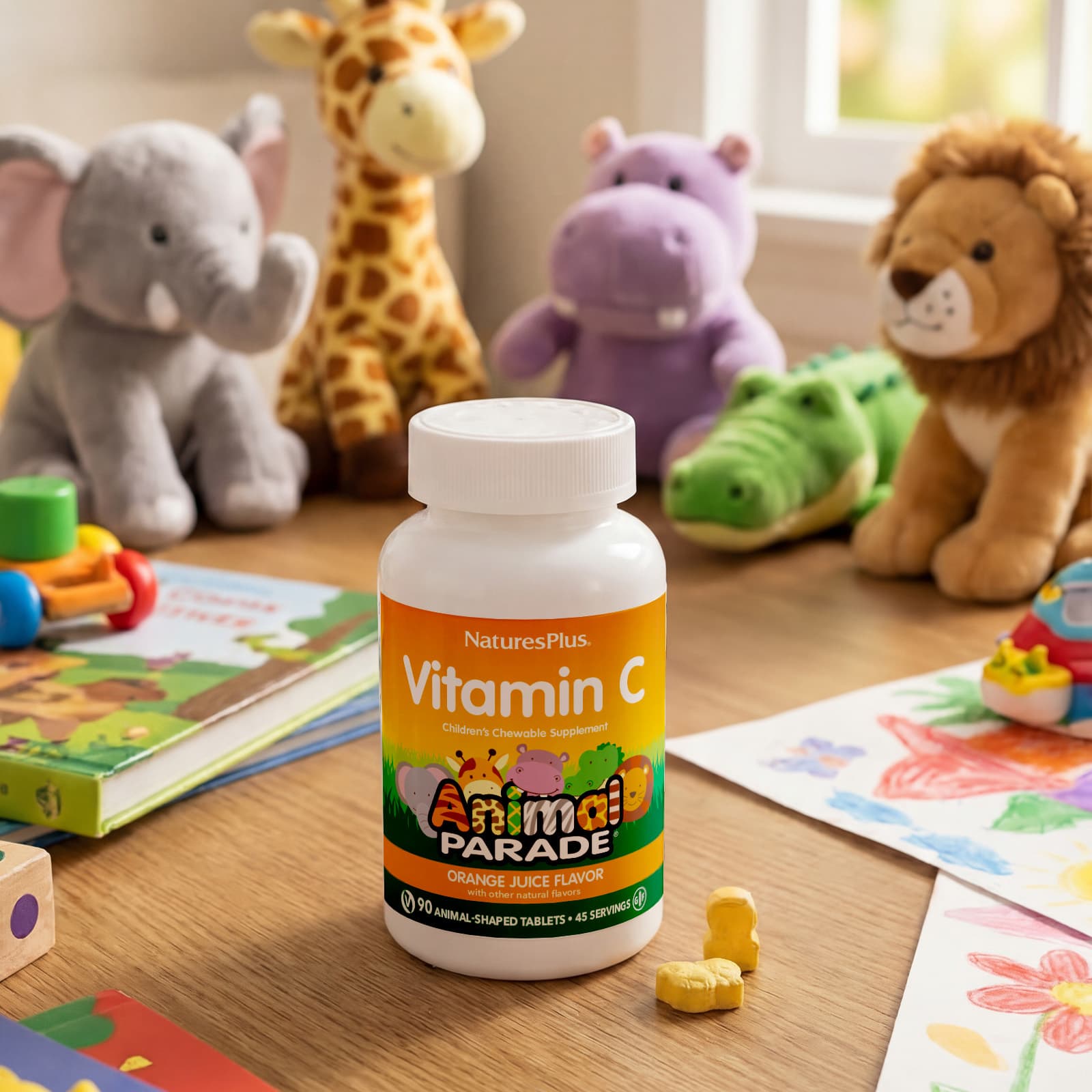 Витамин C NaturesPlus Animal Parade®, вкус Orange Juice, 90 жевательных таблеток в форме животных — фото 5