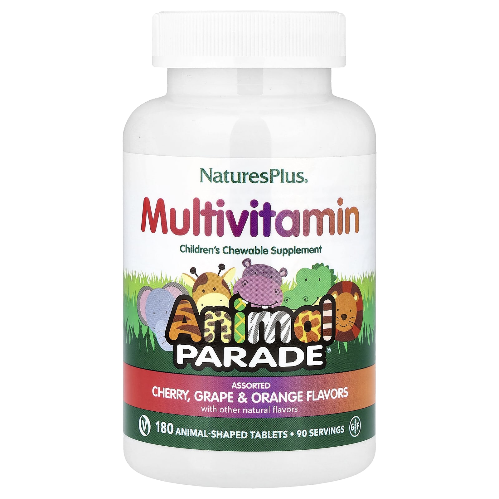 Детские жевательные мультивитамины NaturesPlus Animal Parade® Cherry Grape & Orange, 180 жевательных таблеток в форме животных