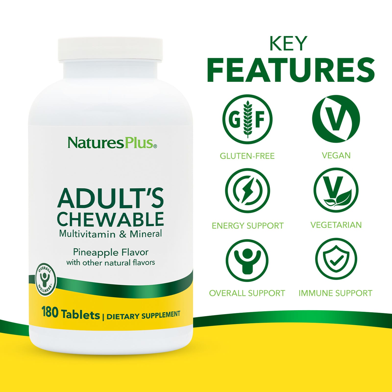Мультивитаминно-минеральный комплекс NaturesPlus Adult's Chewable, вкус Pineapple, 180 таблеток — фото 3