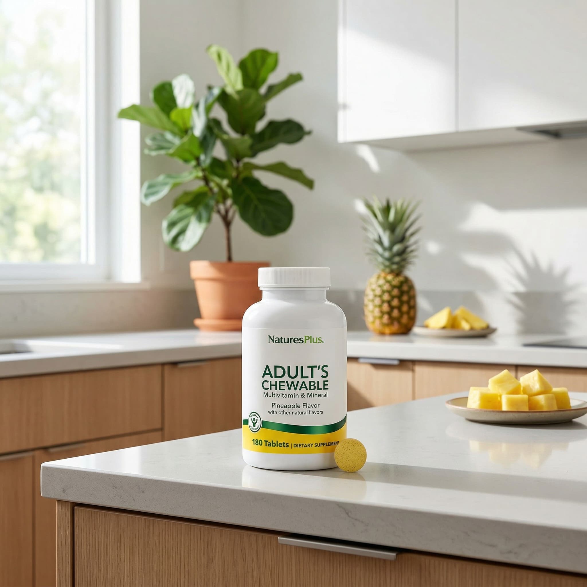 Мультивитаминно-минеральный комплекс NaturesPlus Adult's Chewable, вкус Pineapple, 180 таблеток — фото 5