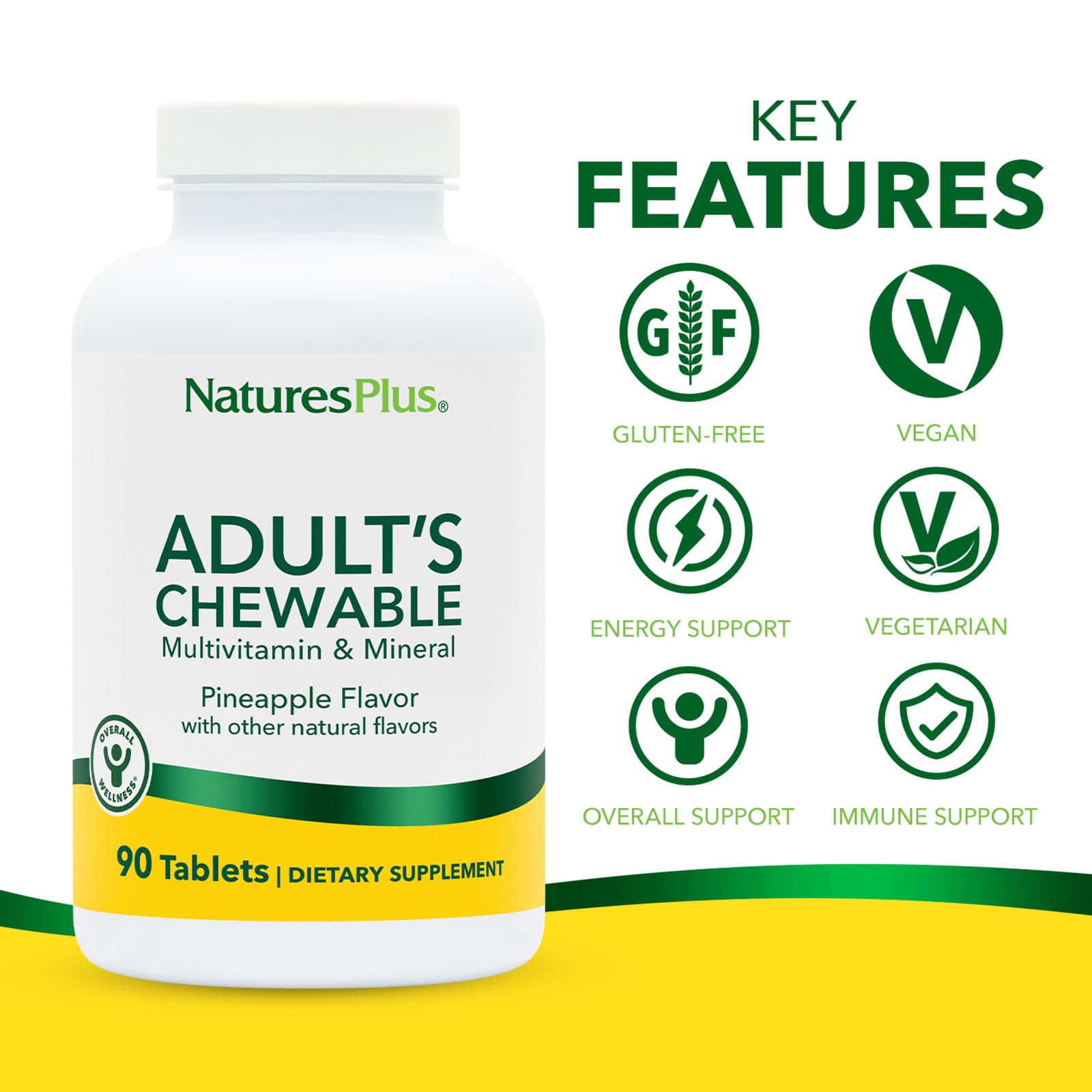 Мультивитаминно-минеральный комплекс NaturesPlus Adult's Chewable, вкус Pineapple, 90 таблеток — фото 3