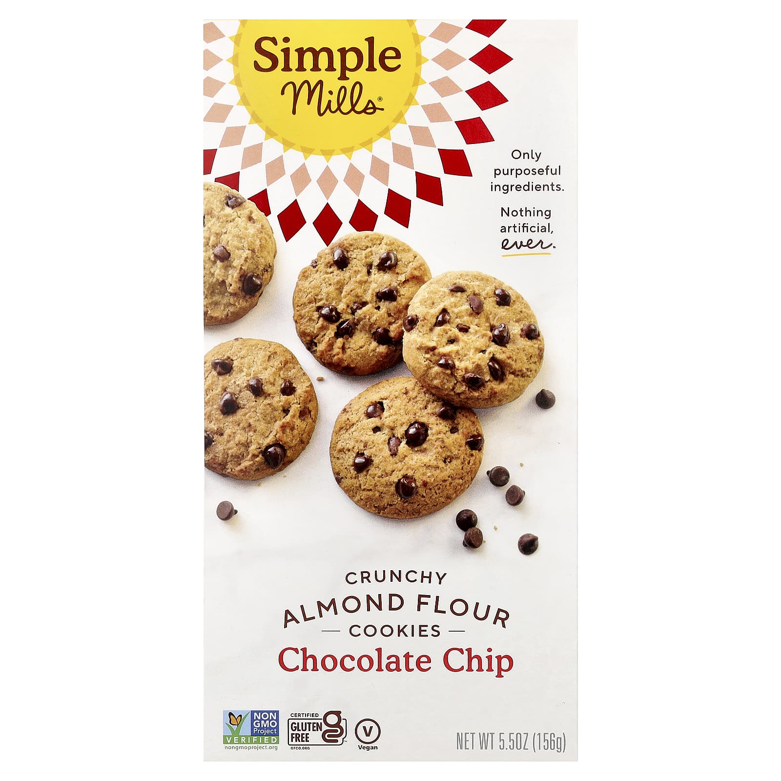 Шоколад Simple Mills Crunchy Almond Flour Cookies, вкус Chocolate Chip, 156 г — фото 2