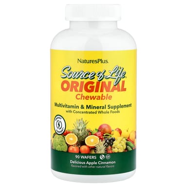 Мультивитаминно-минеральный комплекс NaturesPlus Source of Life® Original Chewable Supplement Delicious Apple Cinnamon, оттенок 90 Wafers