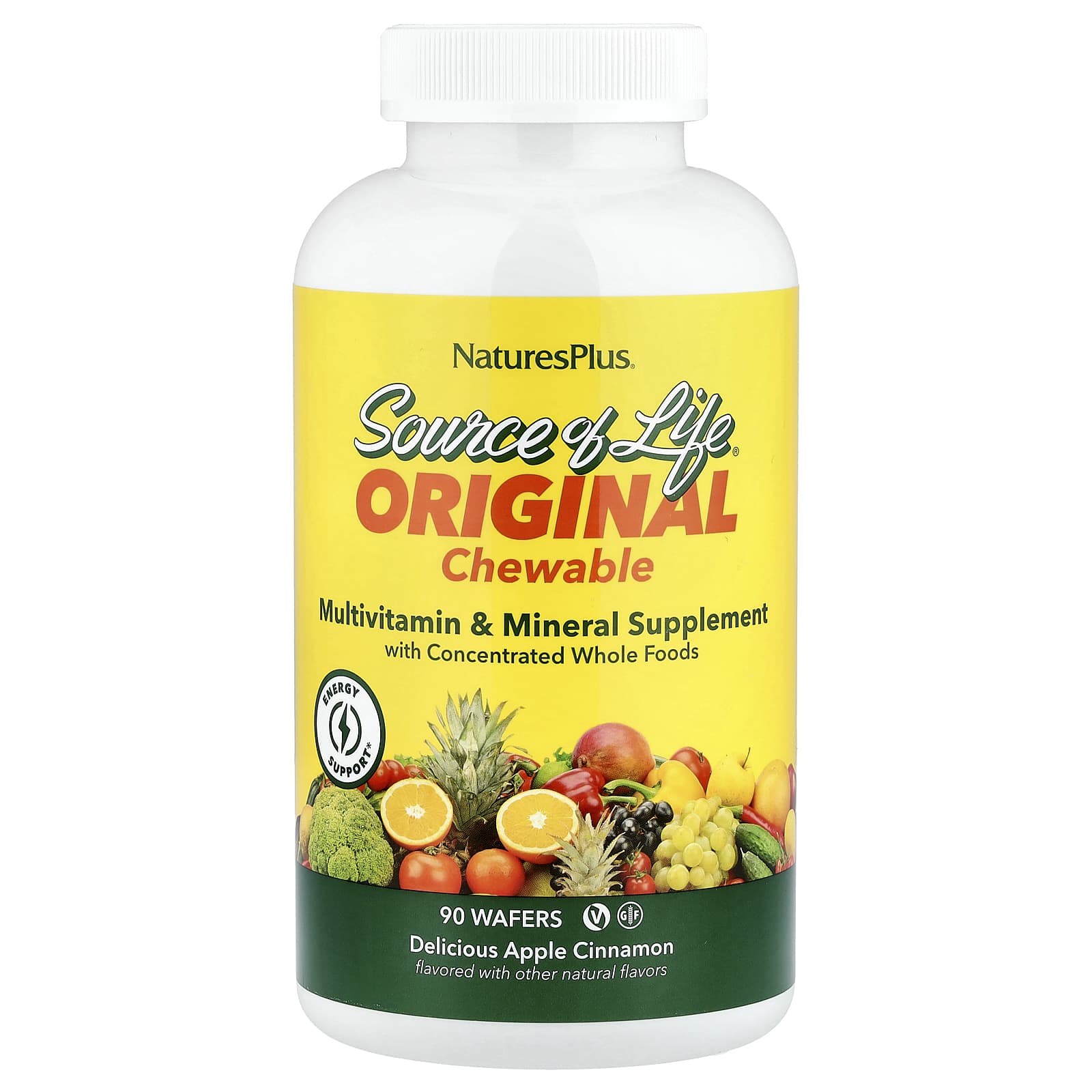 Мультивитаминно-минеральный комплекс NaturesPlus Source of Life® Original Chewable Supplement Delicious Apple Cinnamon, оттенок 90 Wafers