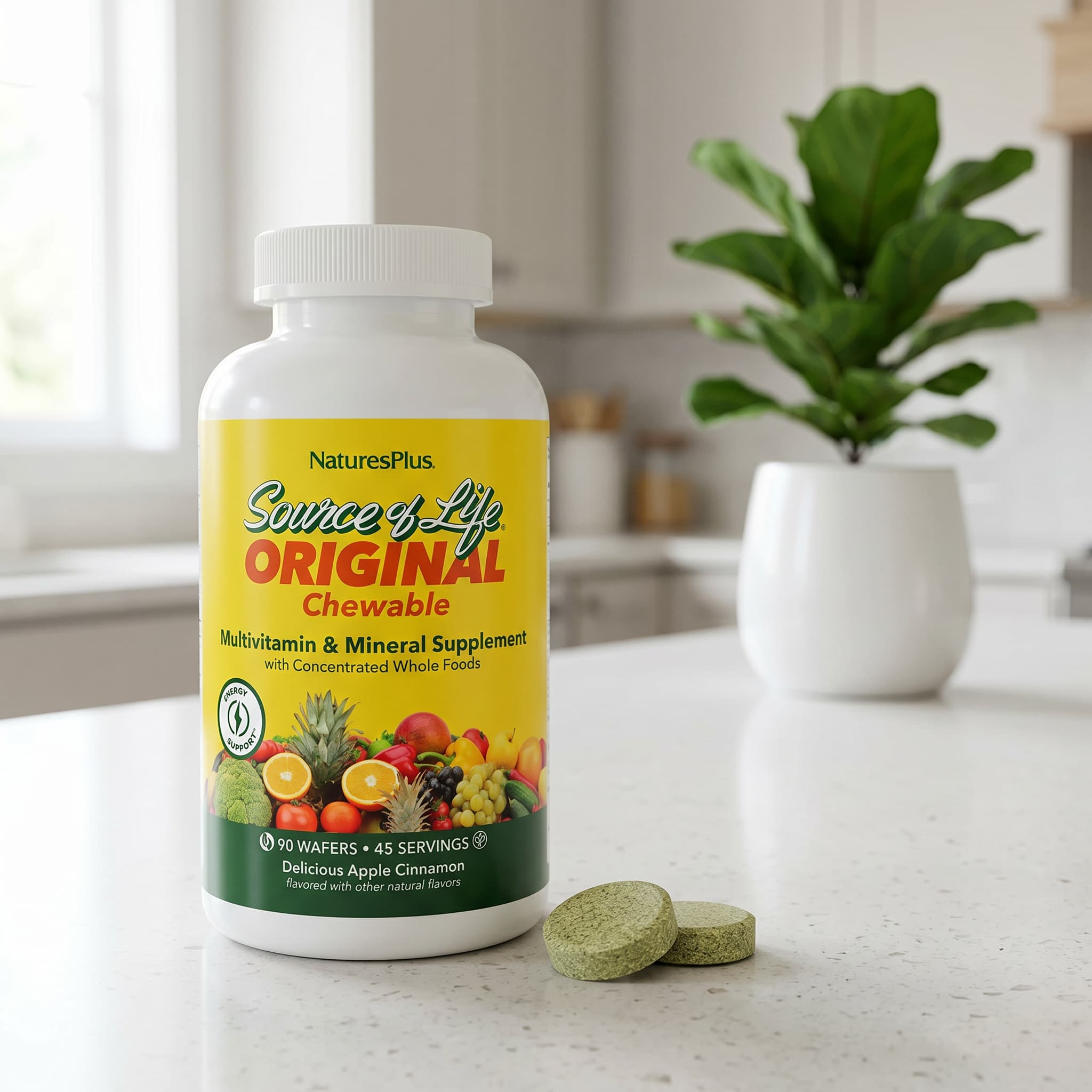 Мультивитаминно-минеральный комплекс NaturesPlus Source of Life® Original Chewable Supplement Delicious Apple Cinnamon, оттенок 90 Wafers — фото 6