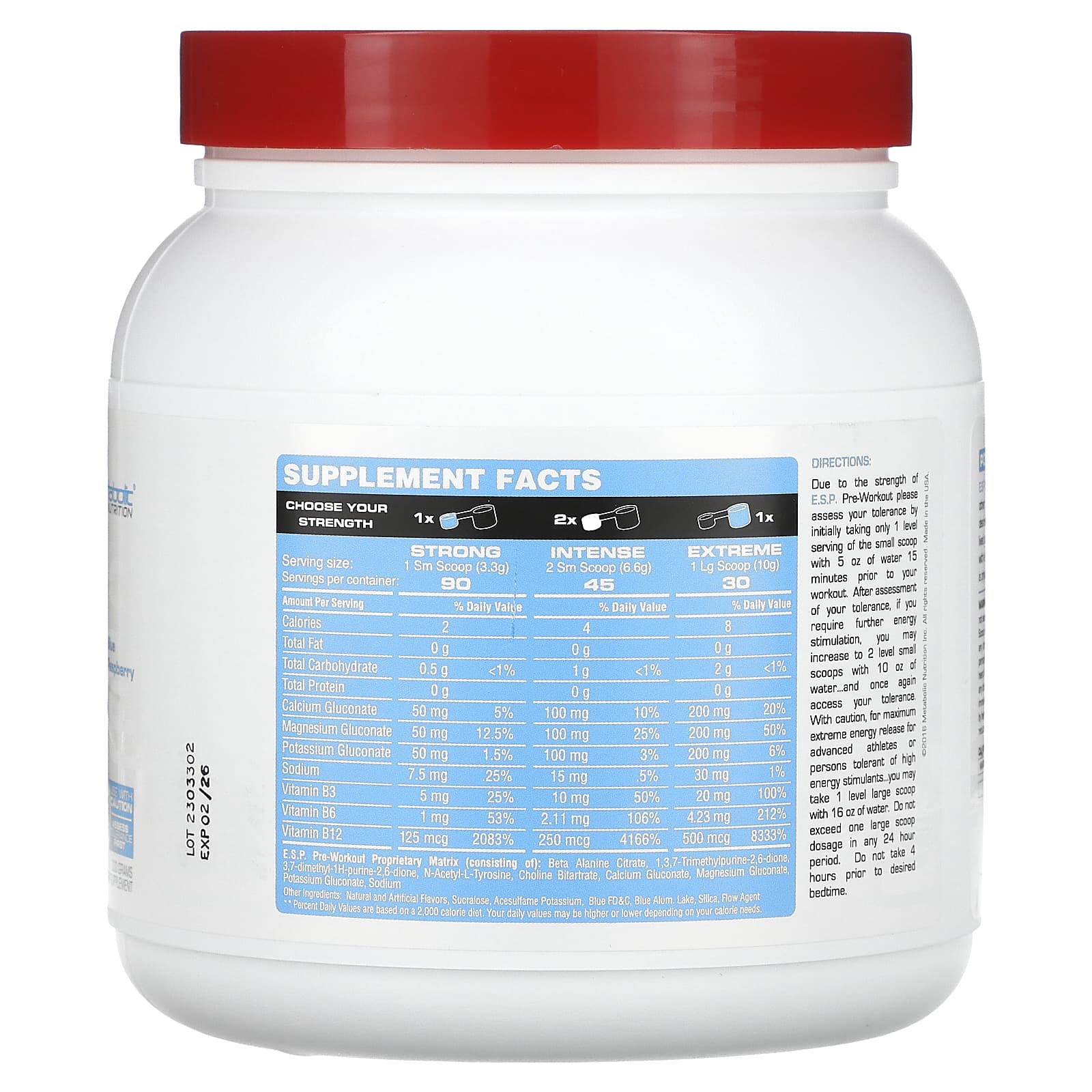 Предтренировочный комплекс Metabolic Nutrition E.S.P. Blue Raspberry, оттенок 300 g, 300 г — фото 2