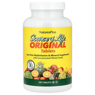 Мультивитаминно-минеральный комплекс NaturesPlus Source of Life® Original Tablets Supplement Iron Free, 180 таблеток