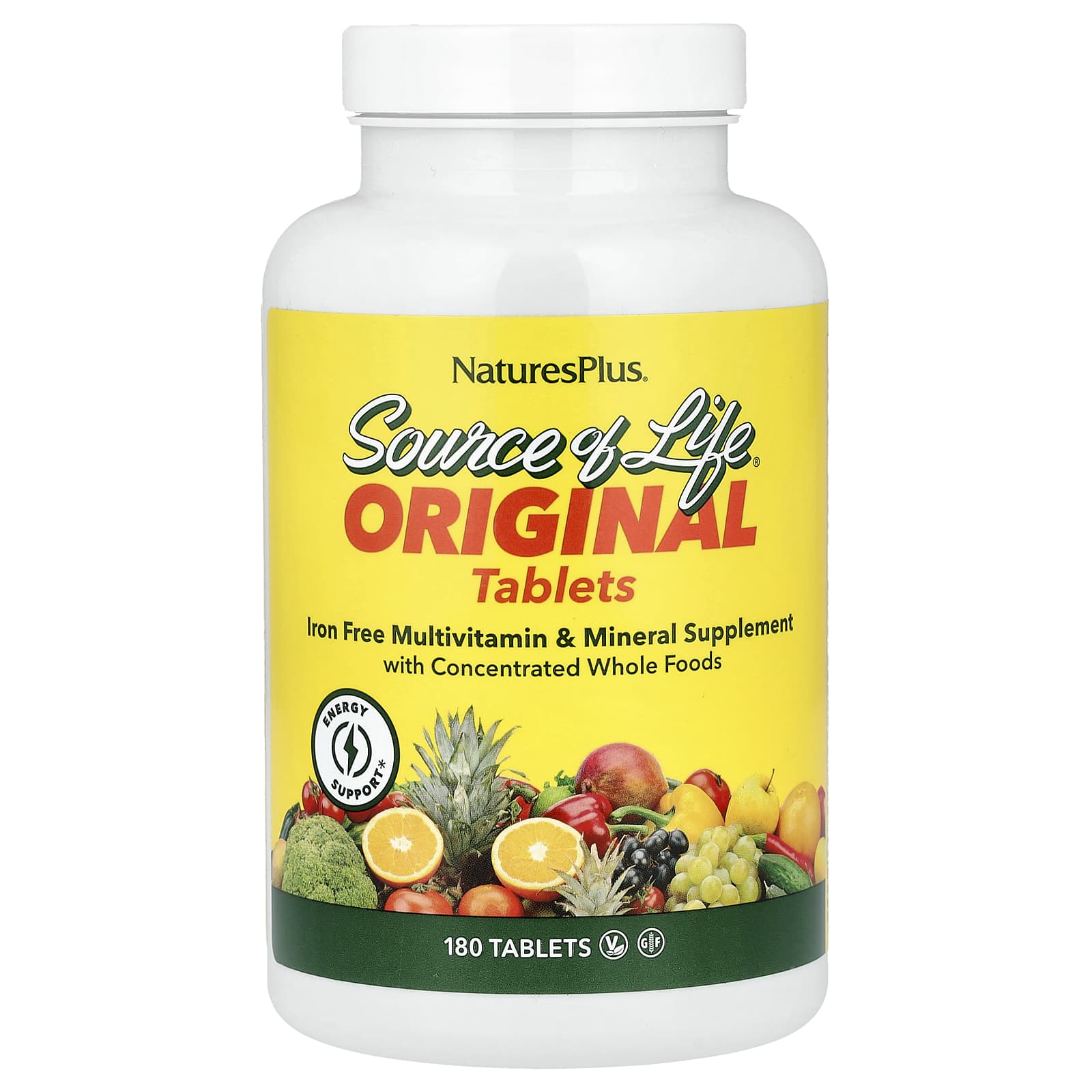 Мультивитаминно-минеральный комплекс NaturesPlus Source of Life® Original Tablets Supplement Iron Free, 180 таблеток
