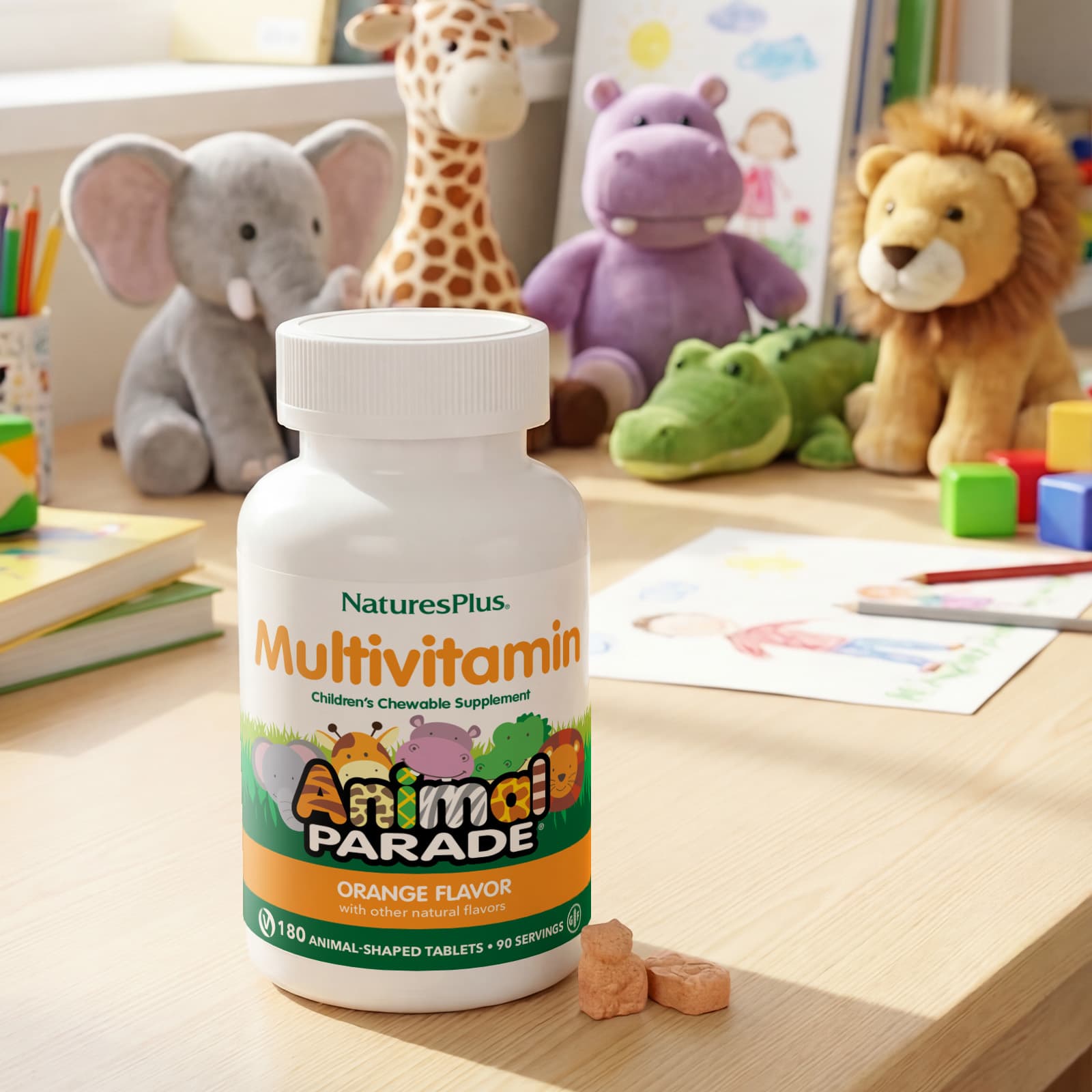 Детские жевательные мультивитамины NaturesPlus Animal Parade®, вкус Orange, 180 жевательных таблеток в форме животных — фото 6