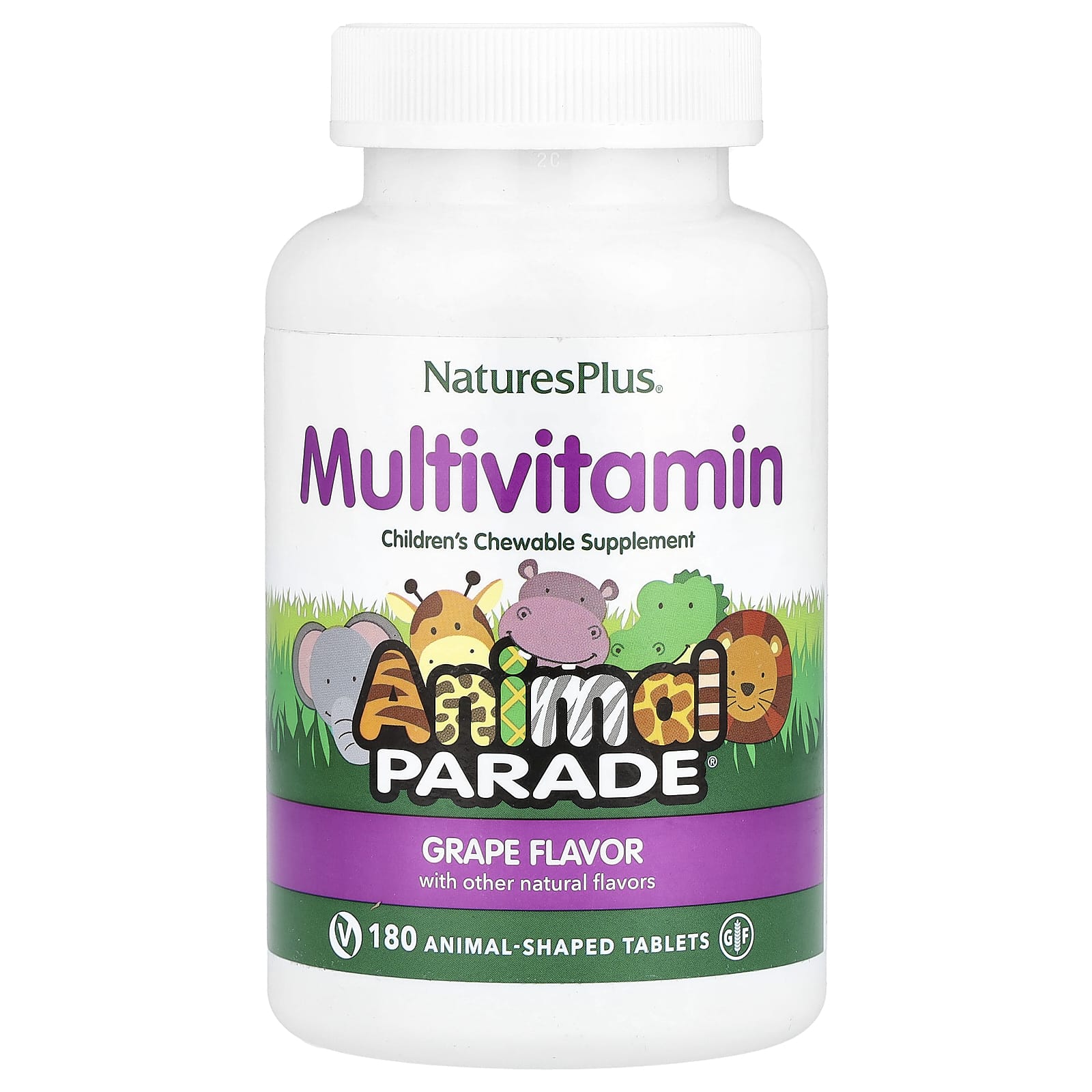 Детские жевательные мультивитамины NaturesPlus Animal Parade®, вкус Grape, 180 жевательных таблеток в форме животных