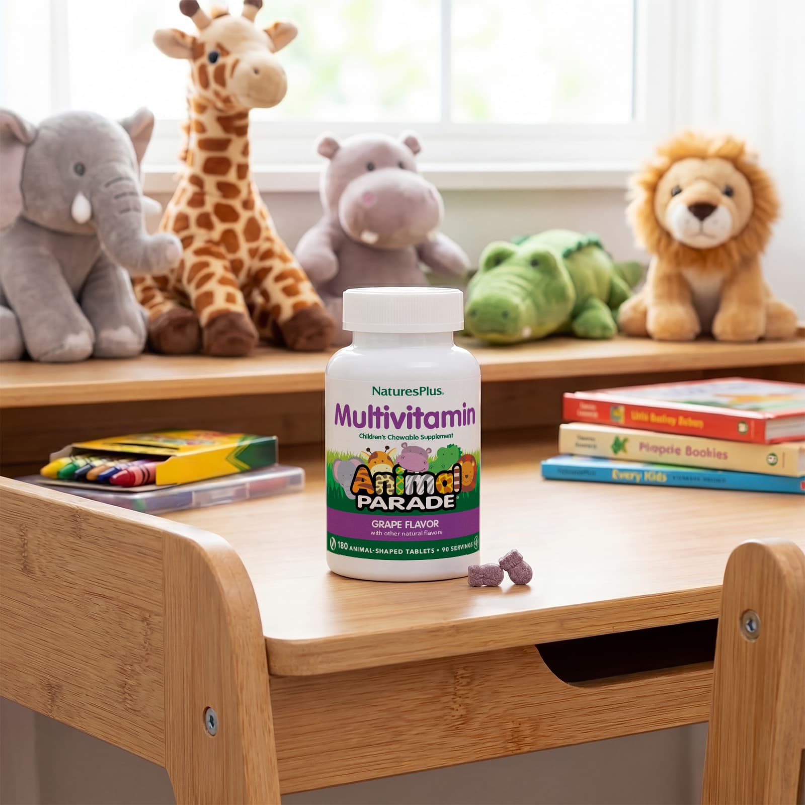 Детские жевательные мультивитамины NaturesPlus Animal Parade®, вкус Grape, 180 жевательных таблеток в форме животных — фото 6