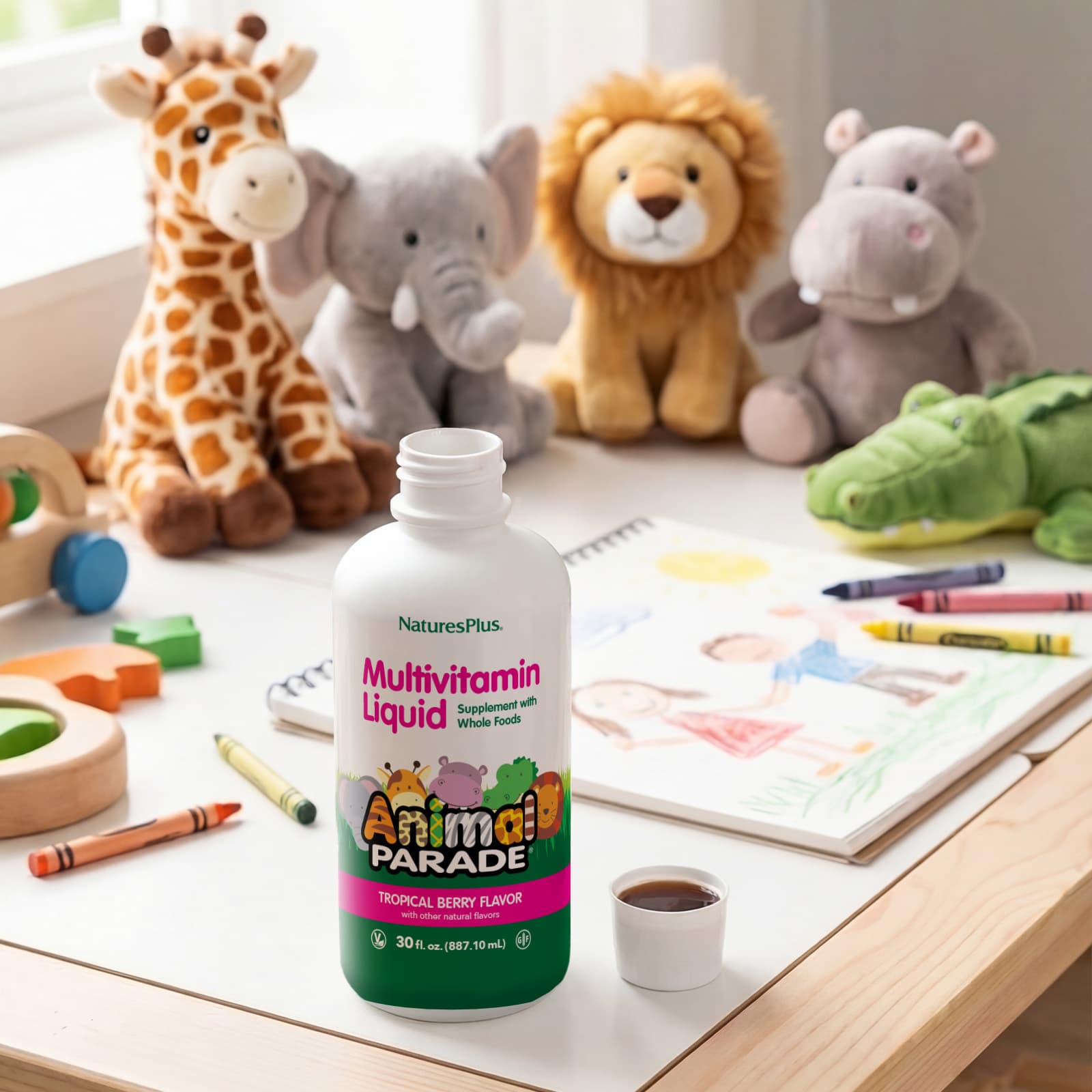 Мультивитамины NaturesPlus Animal Parade® Liquid Tropical Berry, 887.1 мл, жидкая форма — фото 5