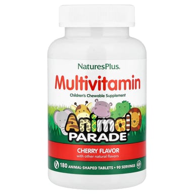 Детские жевательные мультивитамины NaturesPlus Animal Parade® Supplement, вкус Cherry, 180 жевательных таблеток в форме животных