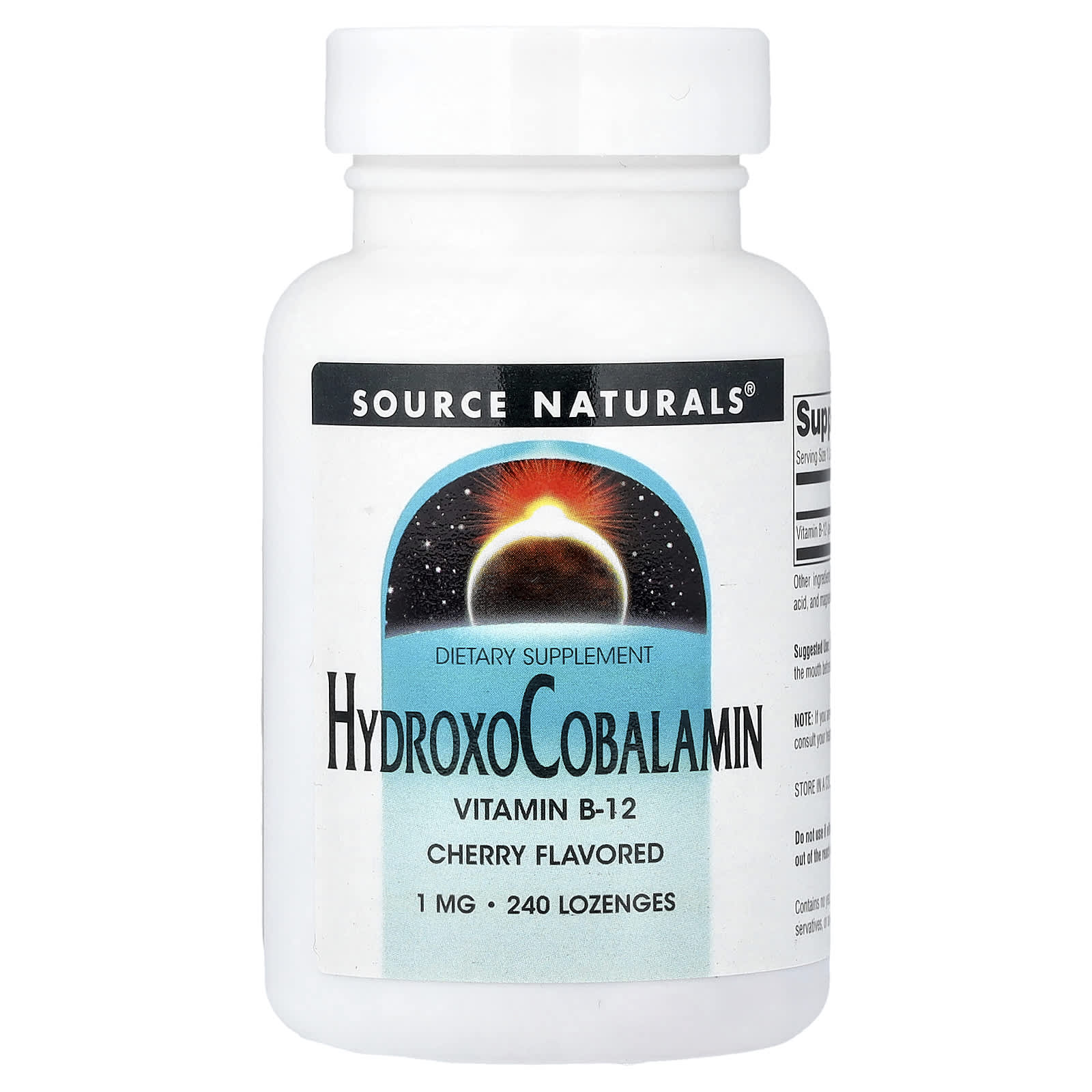 Гидроксокобаламин (витамин B12) Source Naturals Cherry, оттенок 240 Lozenge, 1 мг, пастилки