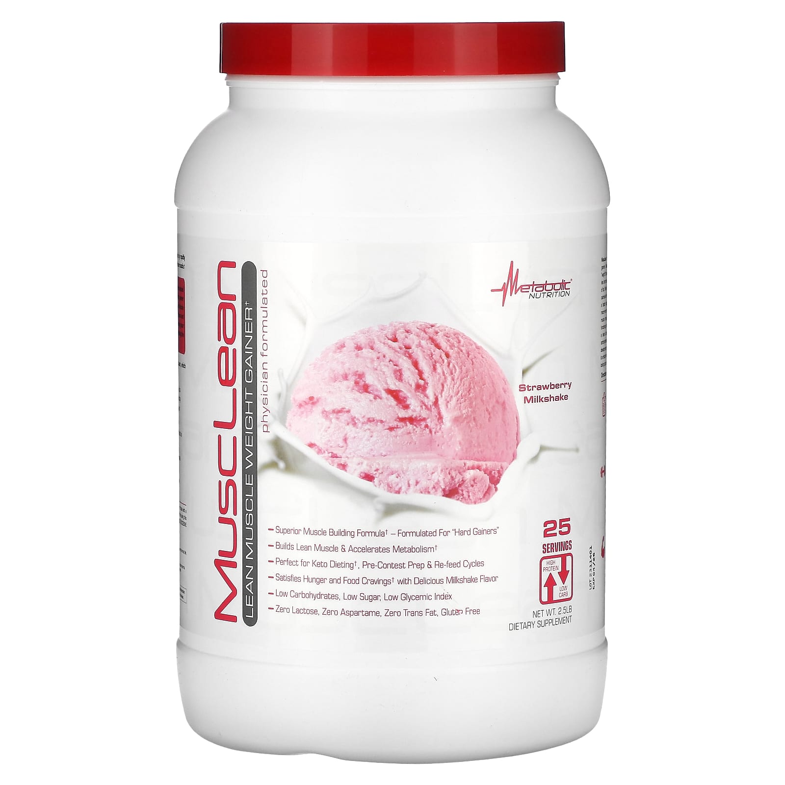 Гейнер Metabolic Nutrition, 2.5 фунта, клубничный молочный коктейль
