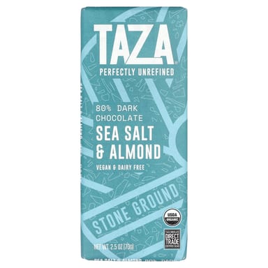 Темный шоколад Taza Chocolate Sea Salt & Almond, вкус 80% Dark Chocolate, 70 г