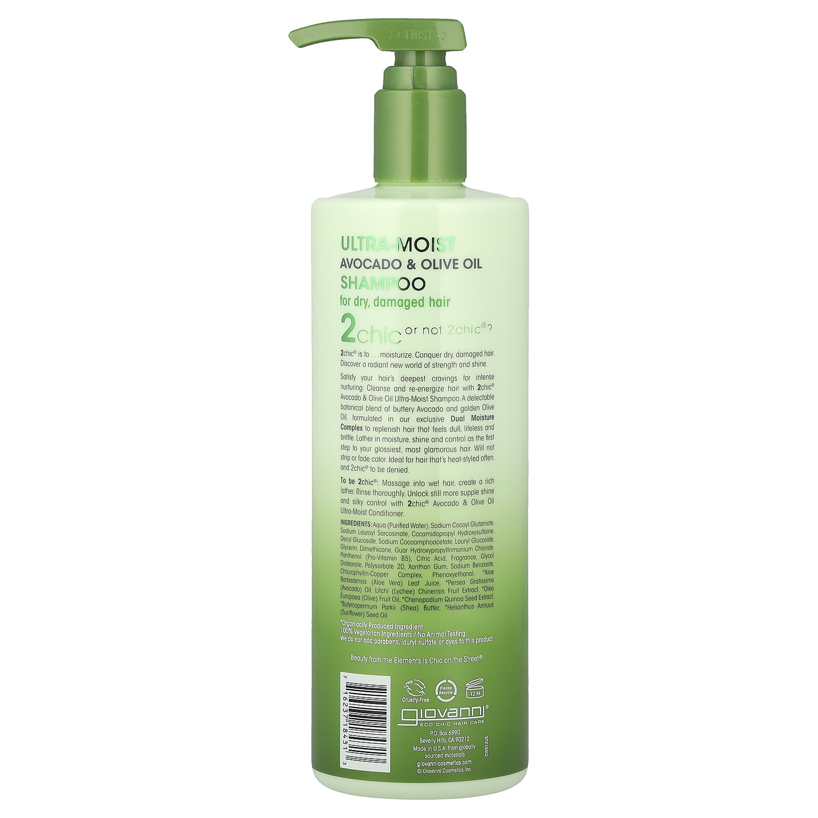 Оливковое масло Giovanni 2chic® Ultra-Moist Shampoo For Dry Damaged Hair Avocado, 710 мл — фото 2