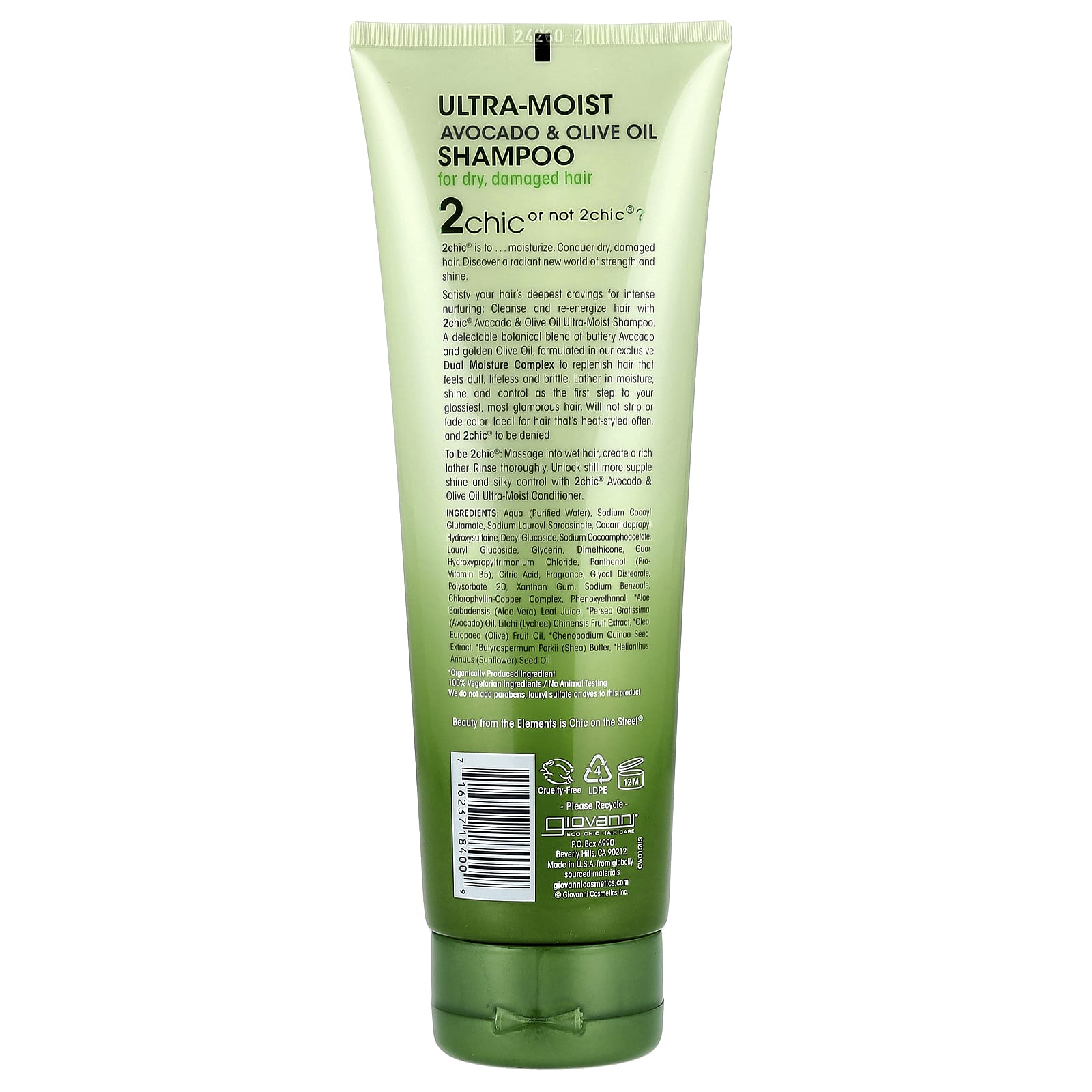 Оливковое масло Giovanni 2chic® Ultra Moist Shampoo For Dry Damaged Hair Avocado, 250 мл — фото 2