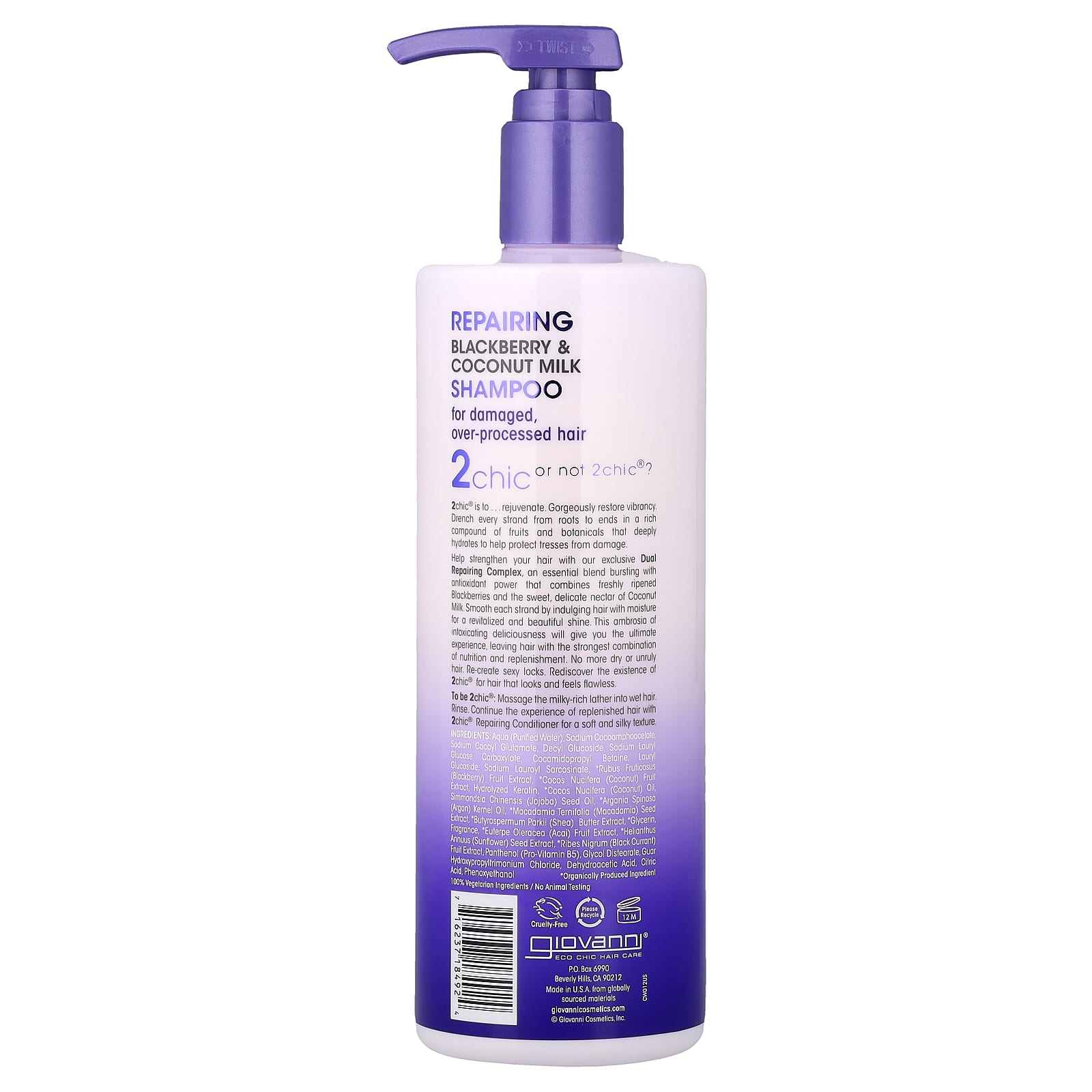 Шампунь Giovanni 2chic® Repairing For Damaged Over-Processed Hair, вкус Blackberry Coconut Milk, 710 мл — фото 2