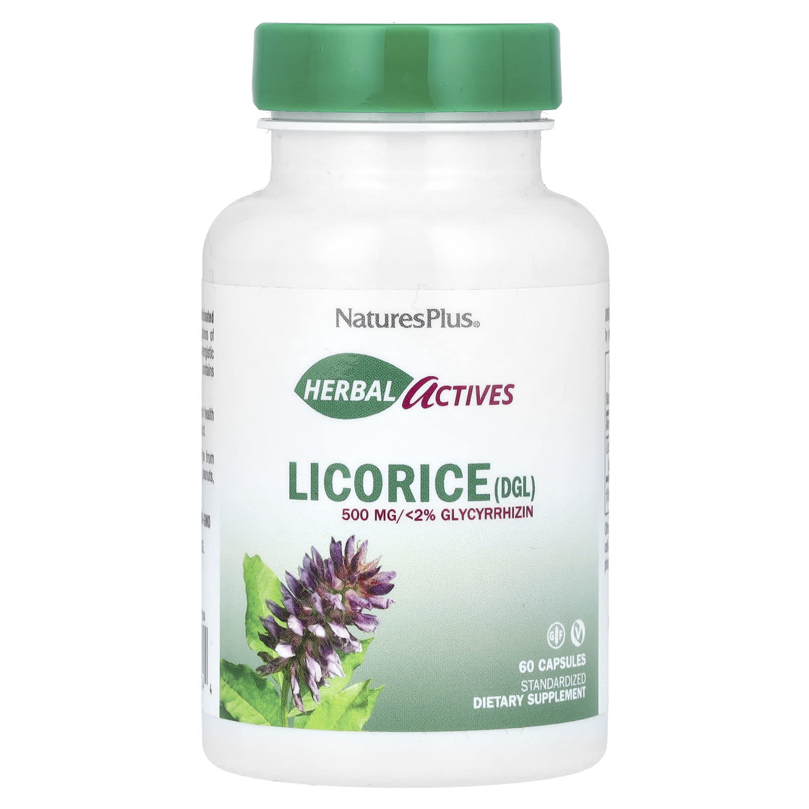 DGL NaturesPlus Herbal Actives Licorice ( ), 500 мг, 60 капсул