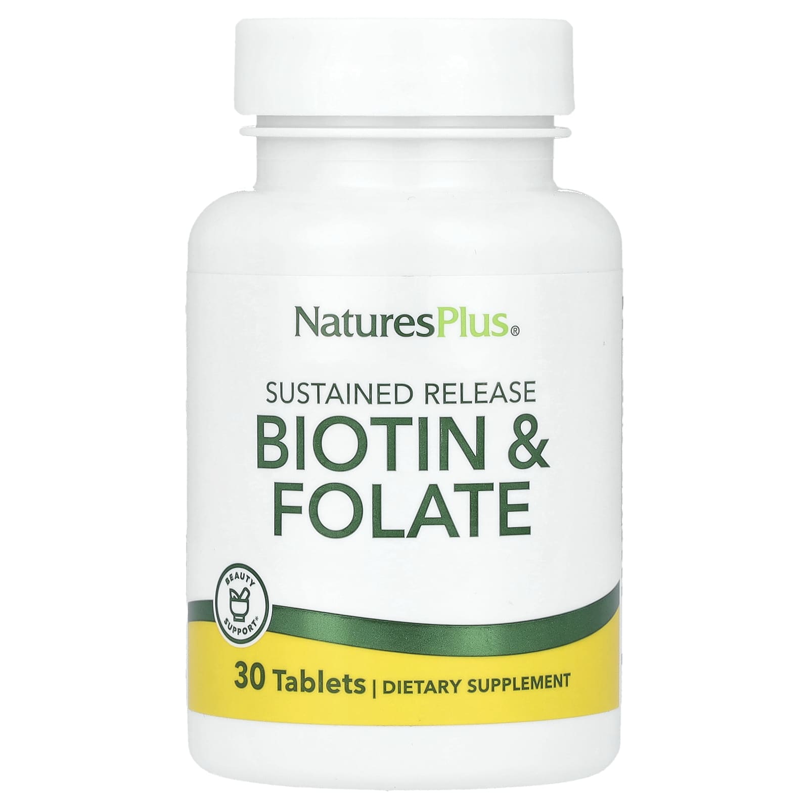 Биотин NaturesPlus & Folate, пролонгированное высвобождение, 30 таблеток