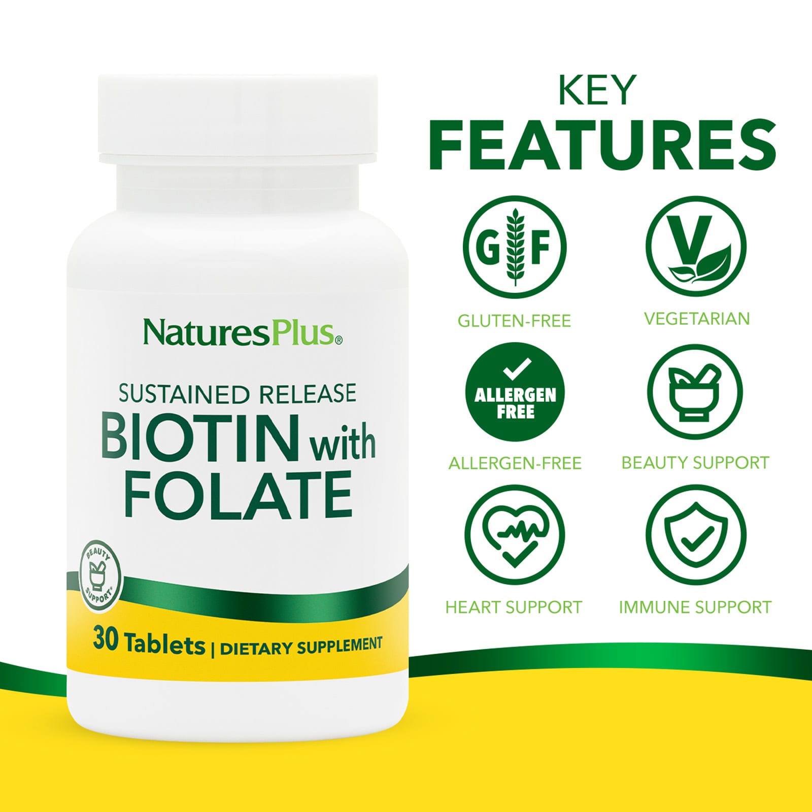Биотин NaturesPlus & Folate, пролонгированное высвобождение, 30 таблеток — фото 3