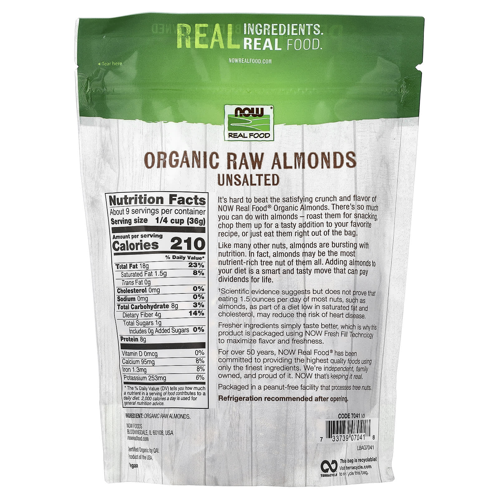 Миндаль NOW Foods Real Food Unsalted, вкус Organic Raw Almonds, 340 г — фото 3