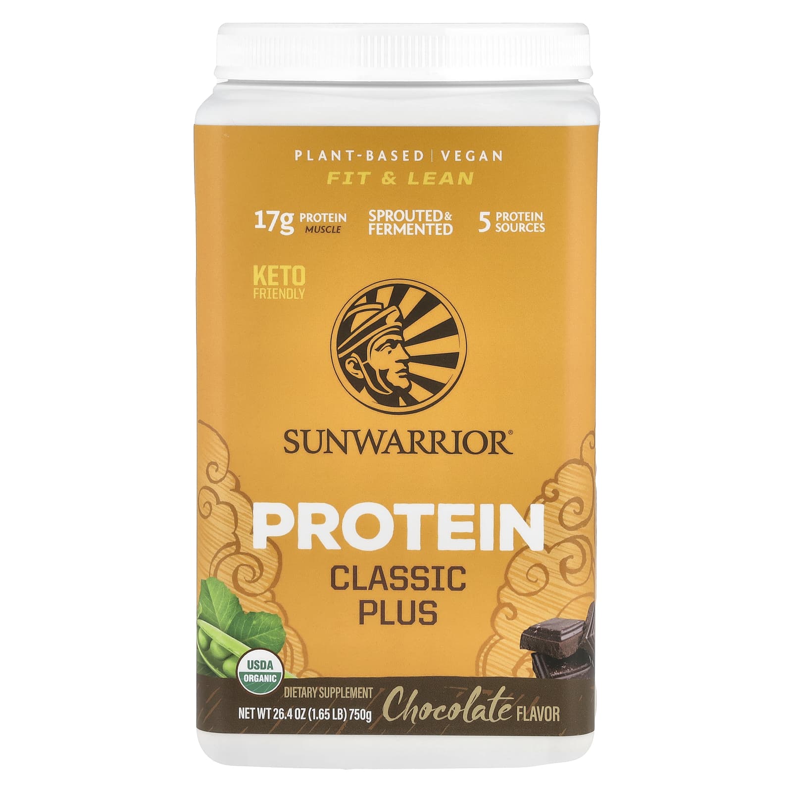 Шоколад Sunwarrior Protein Classic Plus, вкус Chocolate, 750 г, 1.
