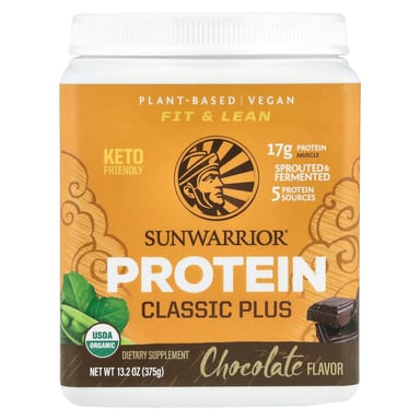 Шоколад Sunwarrior Classic Plus Protein, вкус Chocolate, 375 г