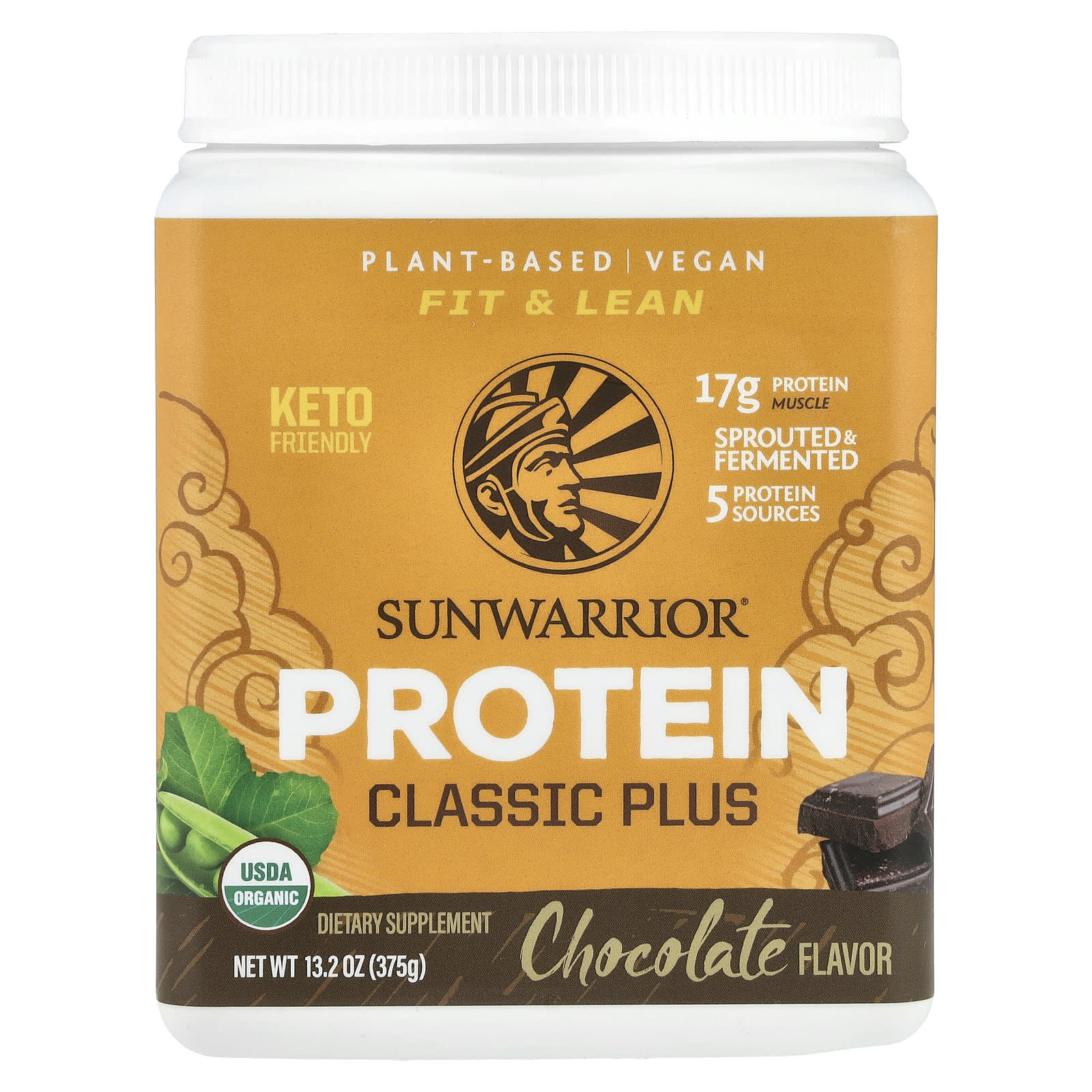 Шоколад Sunwarrior Classic Plus Protein, вкус Chocolate, 375 г