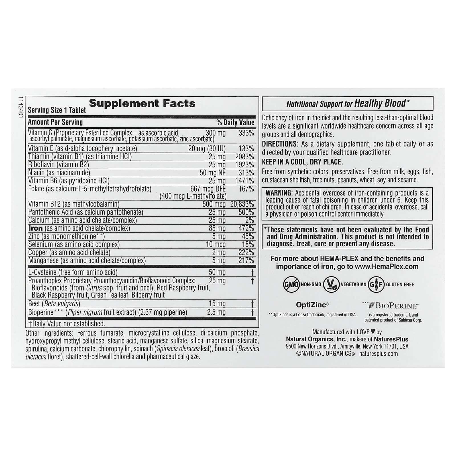 Железо NaturesPlus Hema-Plex® 30 Slow-Release Tablets, таблетки — фото 2