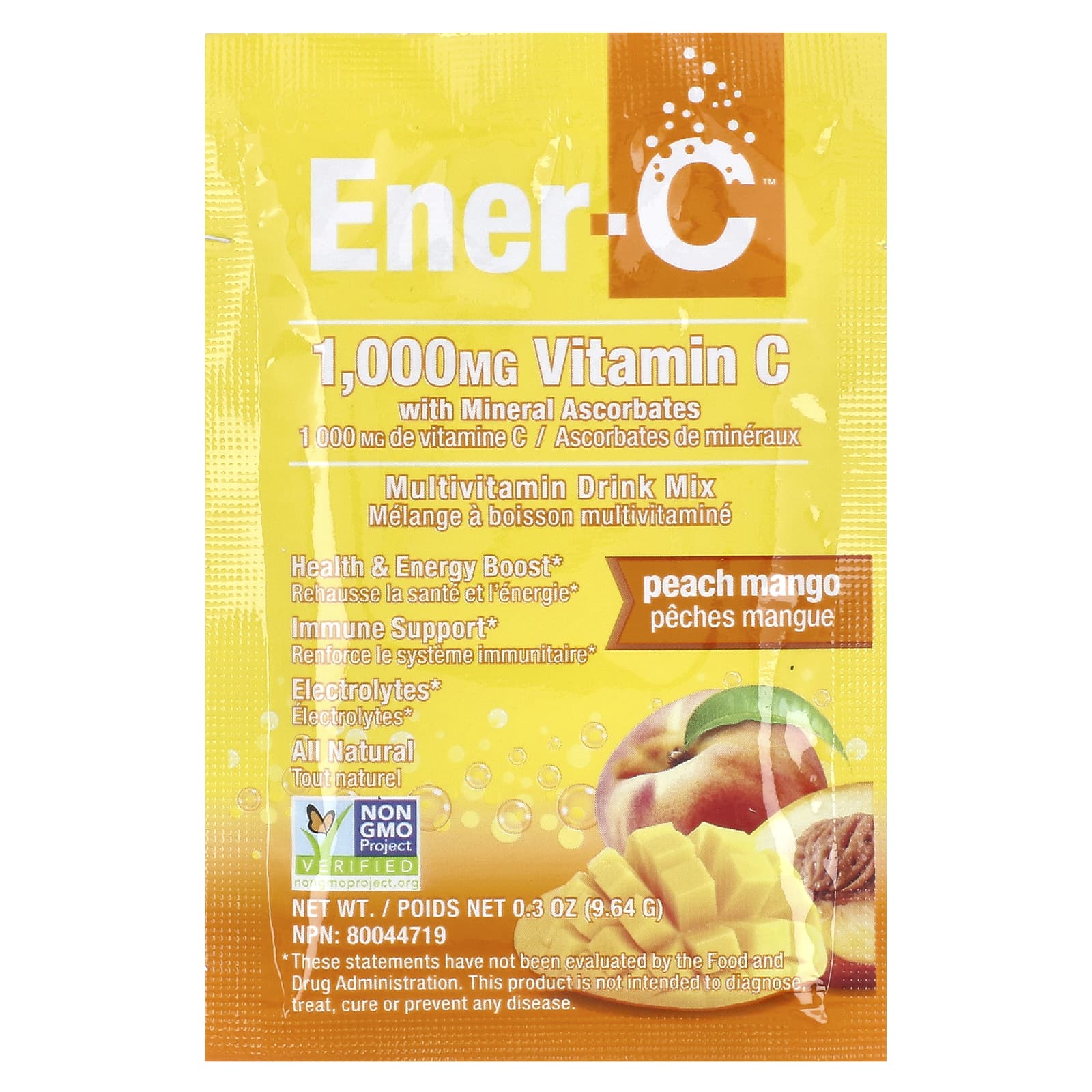 Мультивитамины Ener-C Bubbly Drink Mix Peach Mango, оттенок 30 Packets, 9.64 г, смесь для напитка