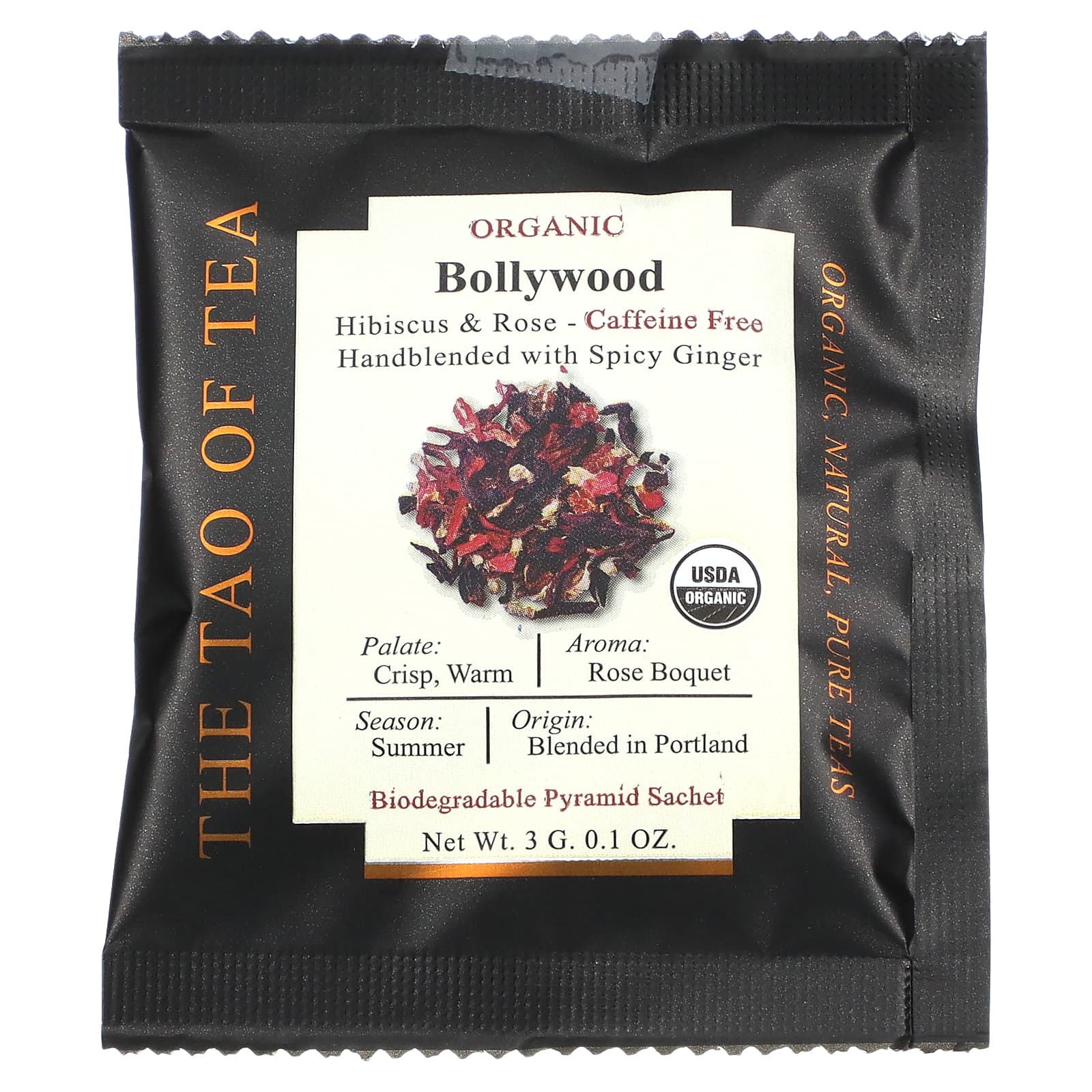 Чай The Tao of Tea Hibiscus & Rose Organic Bollywood, без кофеина, оттенок 15 Pyramid Sachets, 45 г