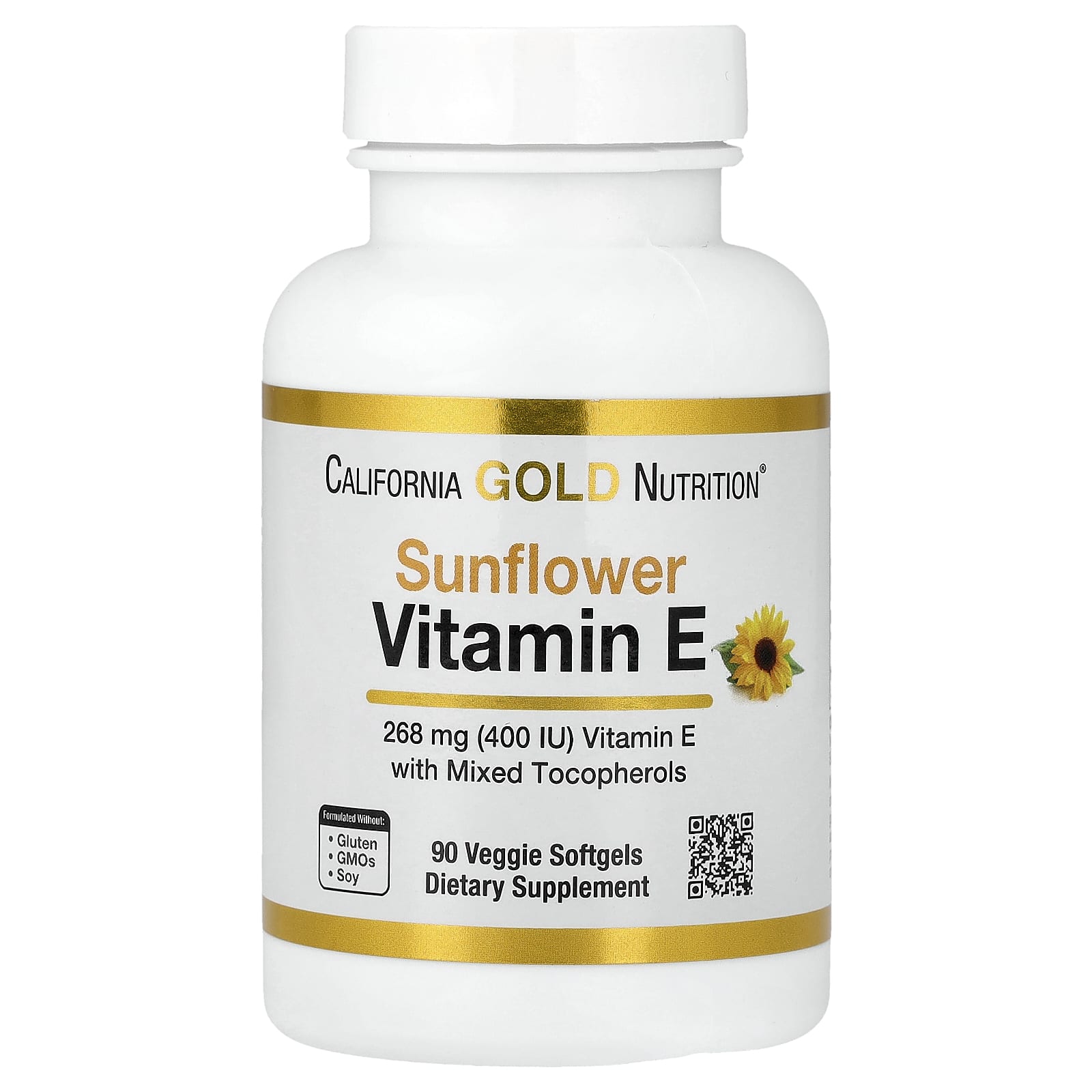 Витамин E California Gold Nutrition Sunflower with Mixed Tocopherols 90 Veggie, 400 МЕ, мягкие капсулы — фото 4