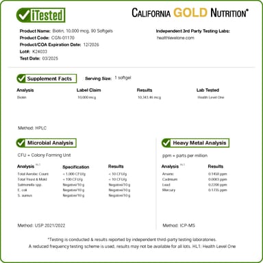 Биотин California Gold Nutrition 90 Veggie, 10000 мкг, мягкие капсулы