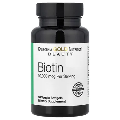 Фото товара: Биотин California Gold Nutrition 90 Veggie, 10000 мкг, мягкие капсулы