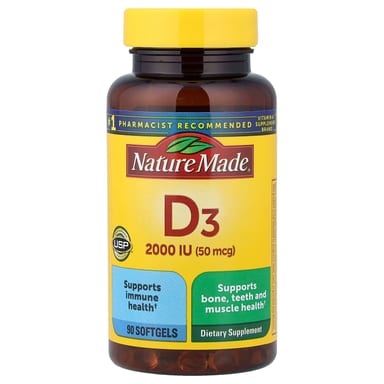 Витамин D3 Nature Made, 50 мкг (2000 МЕ), 90 мягких капсул