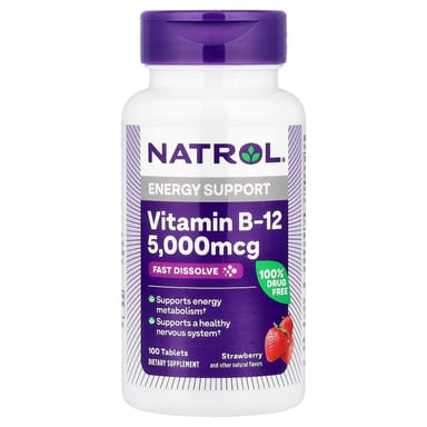 Витамин B12 Natrol Fast Dissolve, вкус Strawberry, 5000 мкг, 100 таблеток