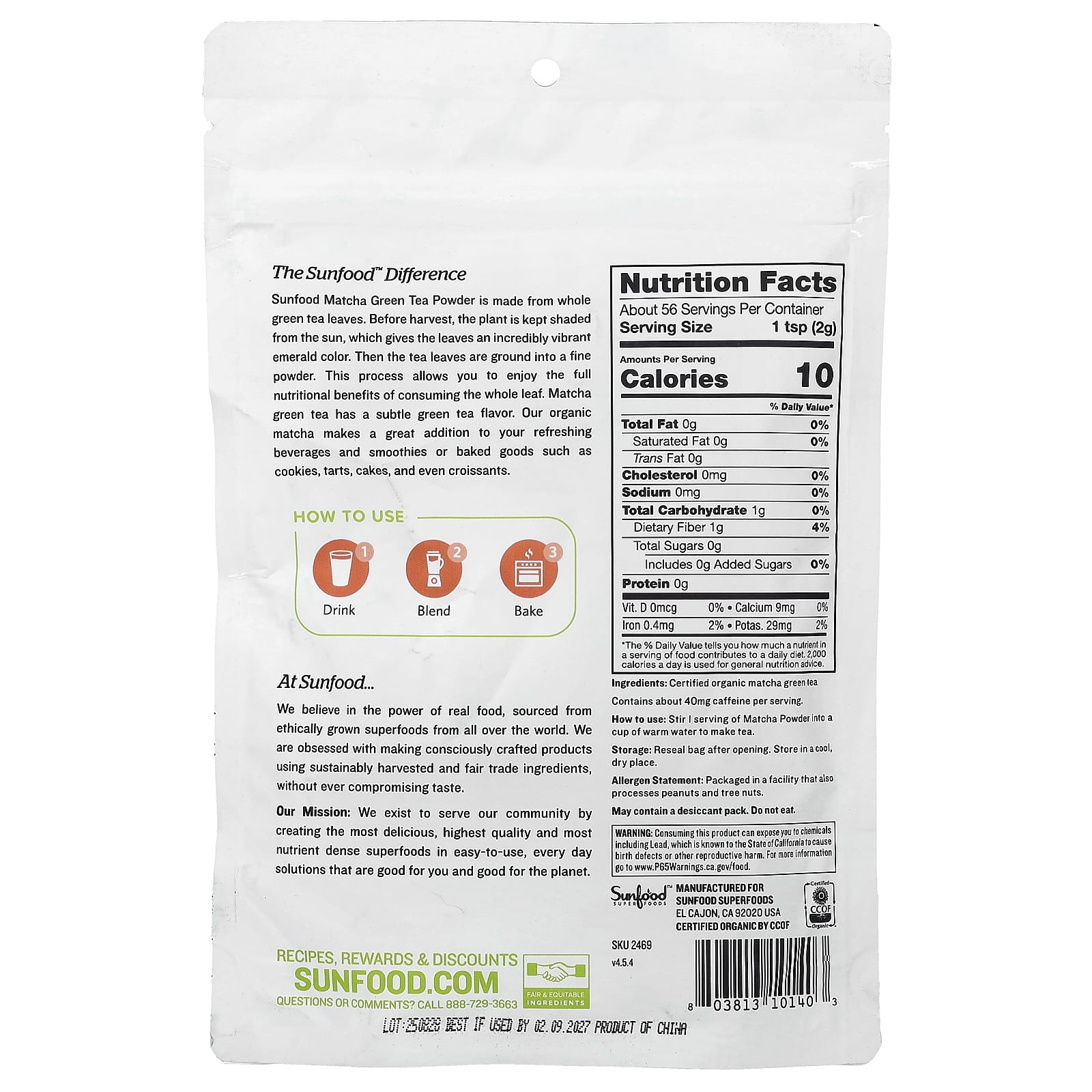 Порошок Sunfood Superfoods Organic Matcha, 113 г — фото 2