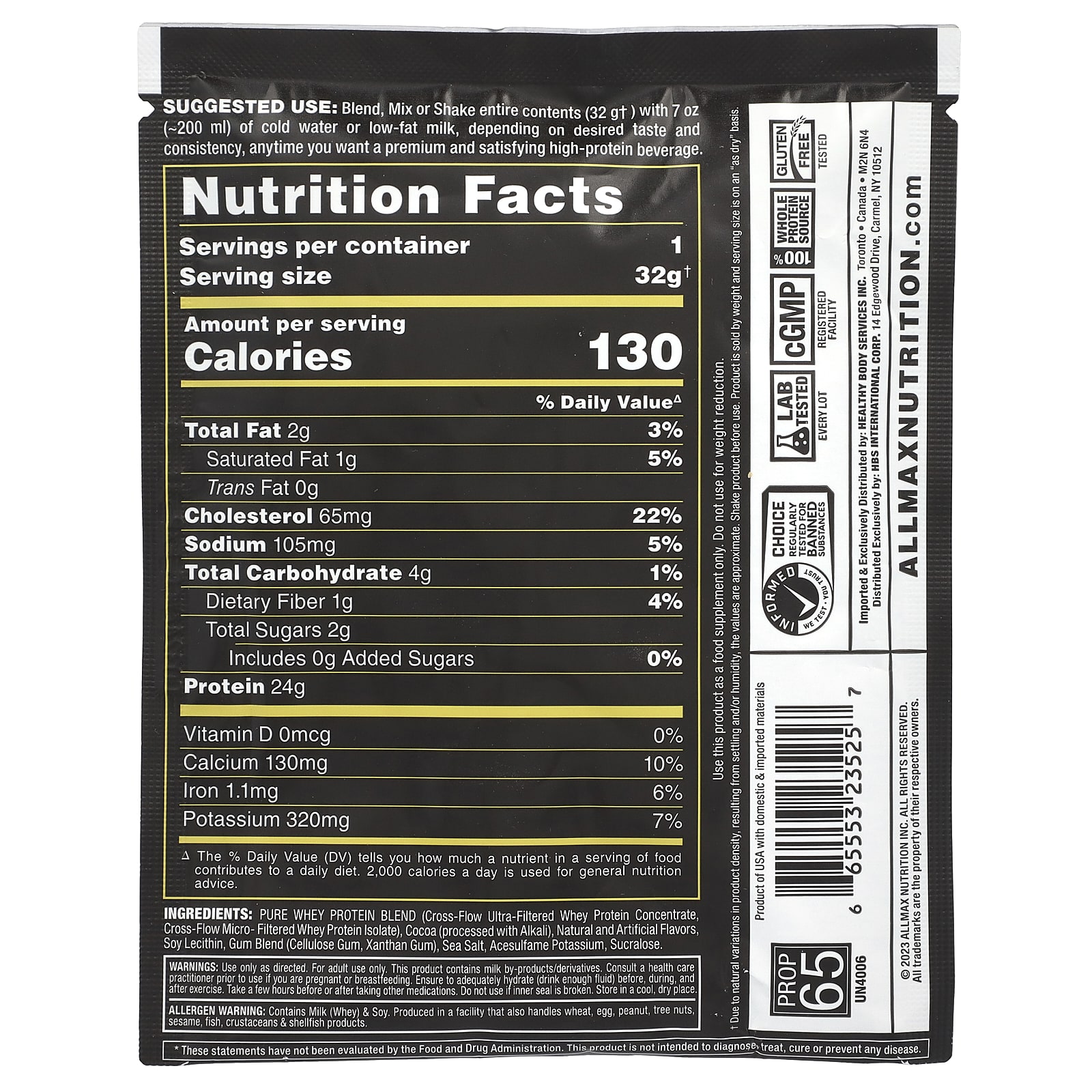 Сывороточный протеин ALLMAX GOLD ALLWHEY® 100% Premium, вкус Chocolate, 32 г — фото 2